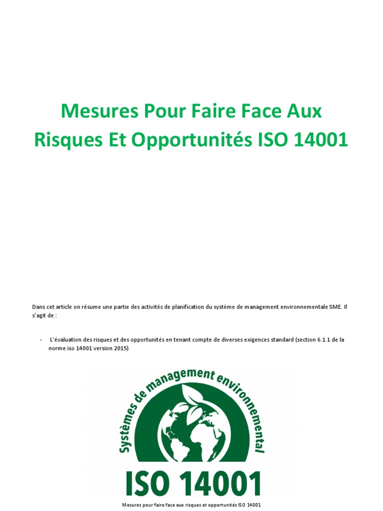 Risques et Opportunités ISO 14001 | PDF | Risque | Gestion des ...