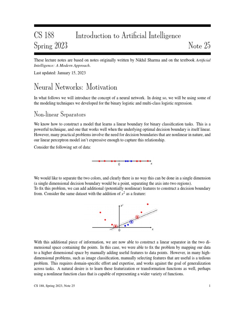 cs188 sp23 Note25 PDF Artificial Neural Network Logistic Regression