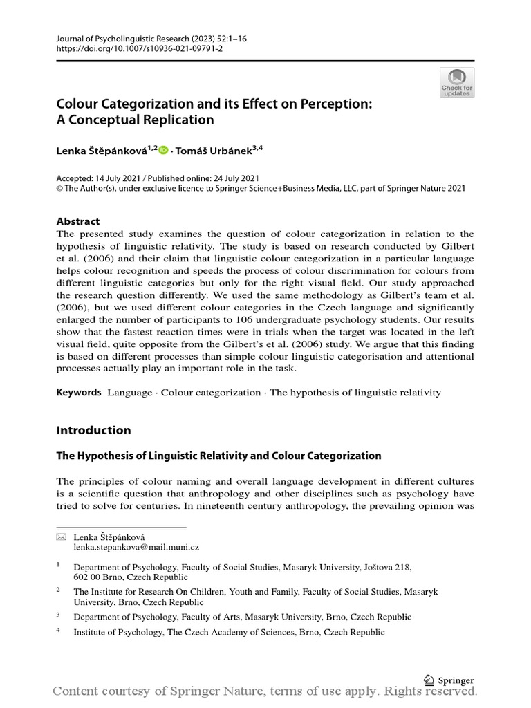 Colour Categorization And Its Effect On Perception Pdf Cognitive
