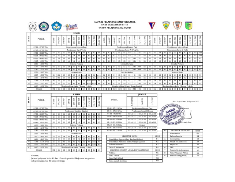 Jadwal Pelajaran 2023 - 2024 (Final) | PDF
