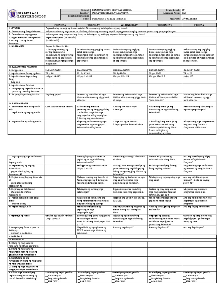 DLL - Esp 4 - Q2 - W5 | PDF