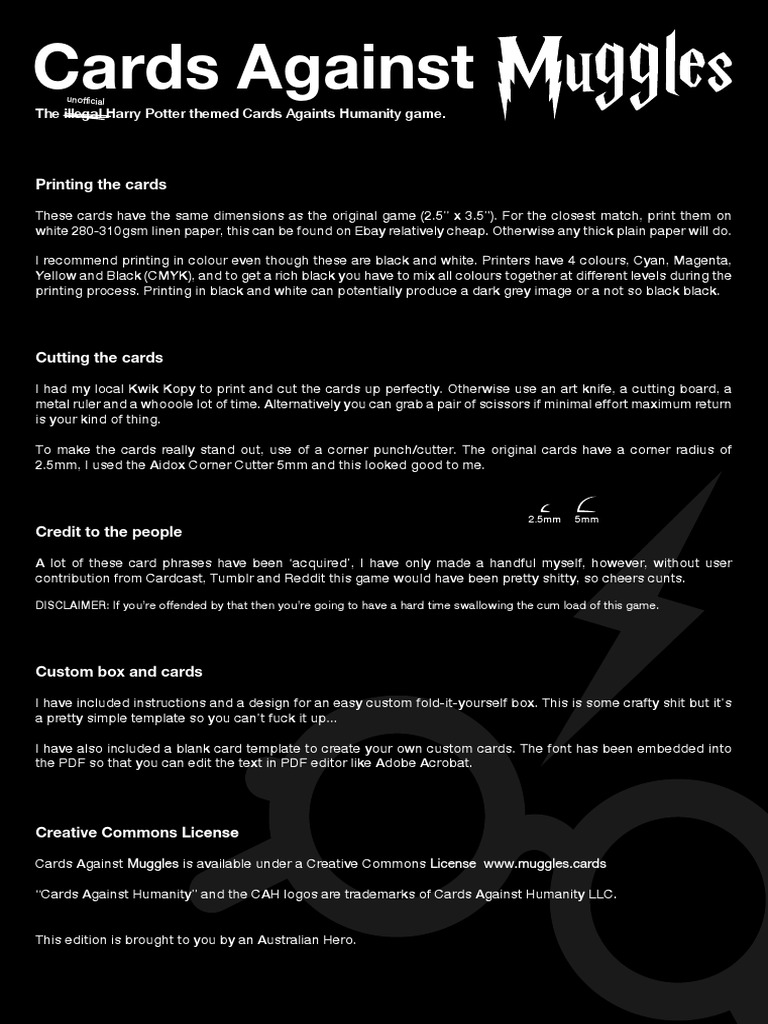Cards Against Muggles Full Edition PDF Fictional Universes
