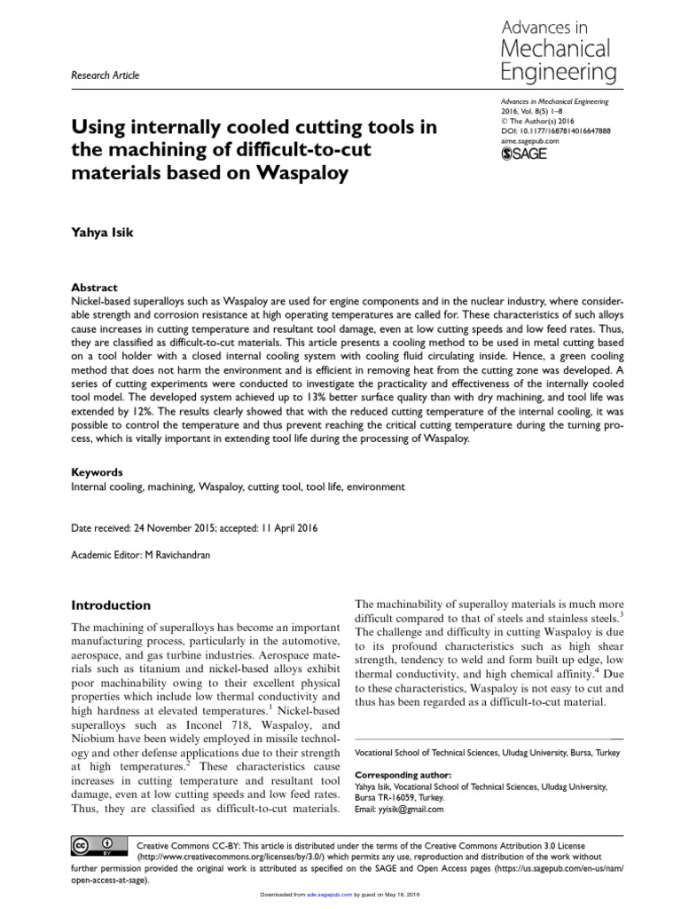 Using Internally Cooled Cutting Tools in The Machi PDF Machining