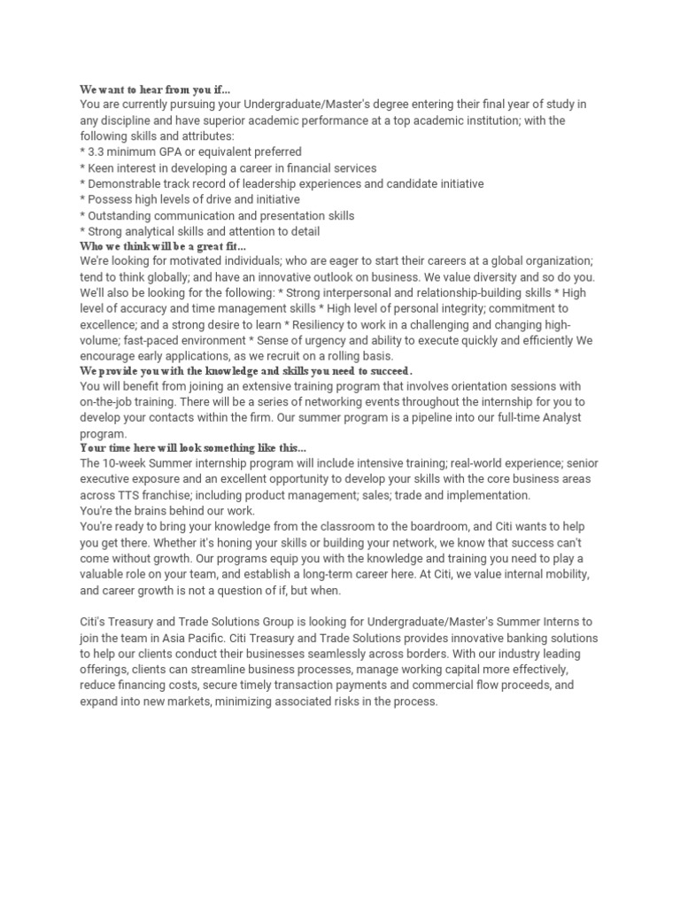 APAC Treasury and Trade Solutions, 2024 Summer Analyst, India PDF