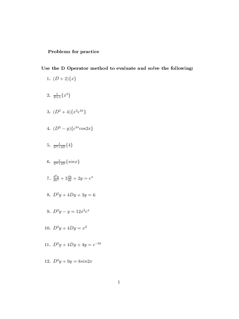 D Operator Method Practice Problems | PDF
