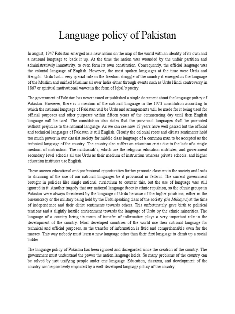 Language policy of pakistan download free pdf urdu pakistan