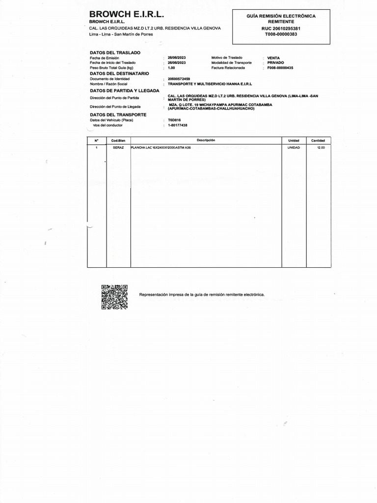 Guía de Remisión Electrónica Browch | PDF