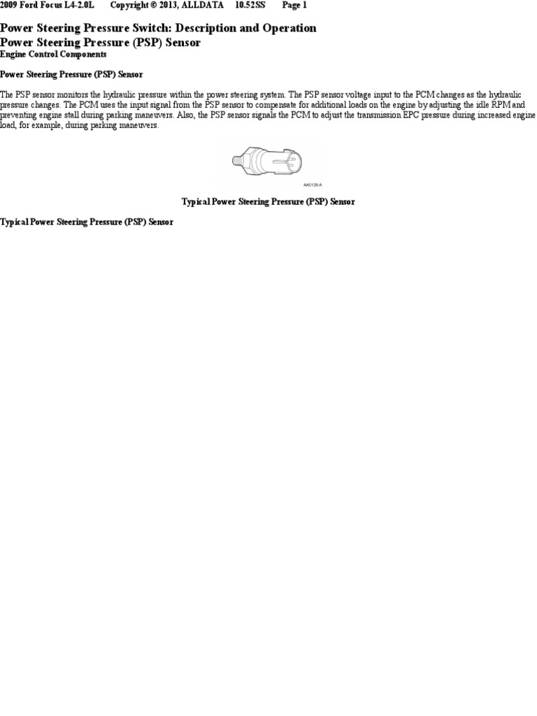 Power Steering Pressure Switch Description and Operation Power
