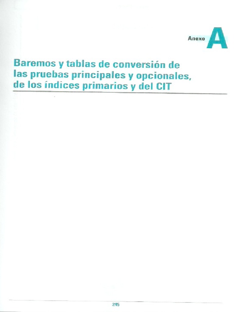 Wisc-V Baremos y Tablas de Conversion Anexo A | PDF