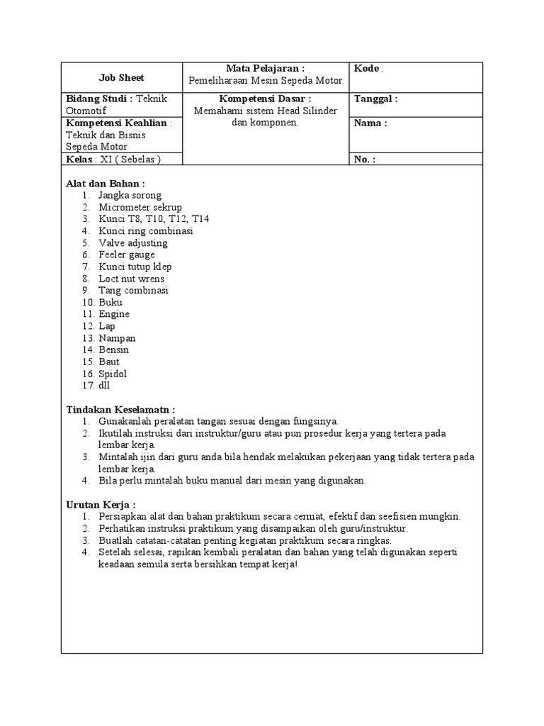 Job Sheet (TRANSMISI OTOMATIS) | PDF