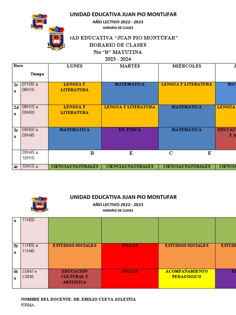 Horario Quinto B PDF