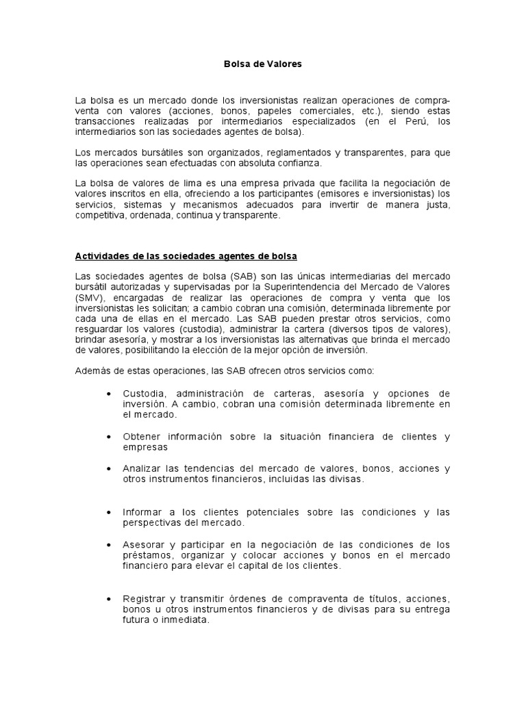 Guía del Mercado de Valores Peruano | PDF | Bolsa | Bolsa de Valores