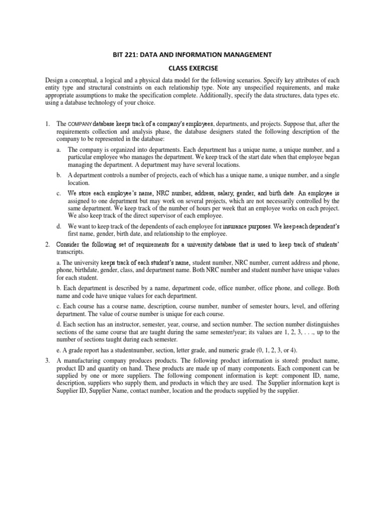 E-R Diagrams for Data Management Scenarios | PDF | Data Model | Databases