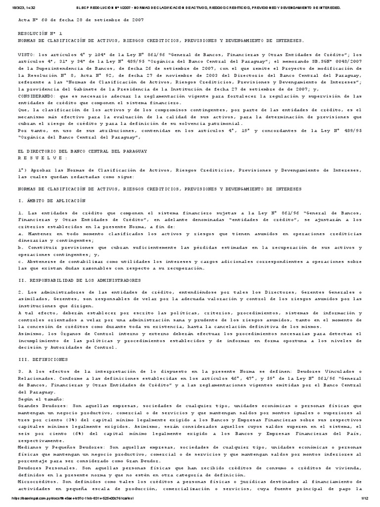 Normas de Clasificación de Activos BCP | PDF | Bancos | Pagos