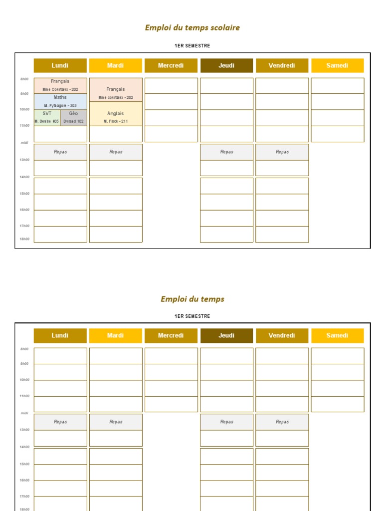 Modele Emploi Du Temps Excel Gratuit | PDF