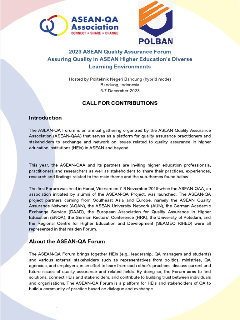 Call For Contribution Asean Qa Forum 2023 Pdf Learning Artificial