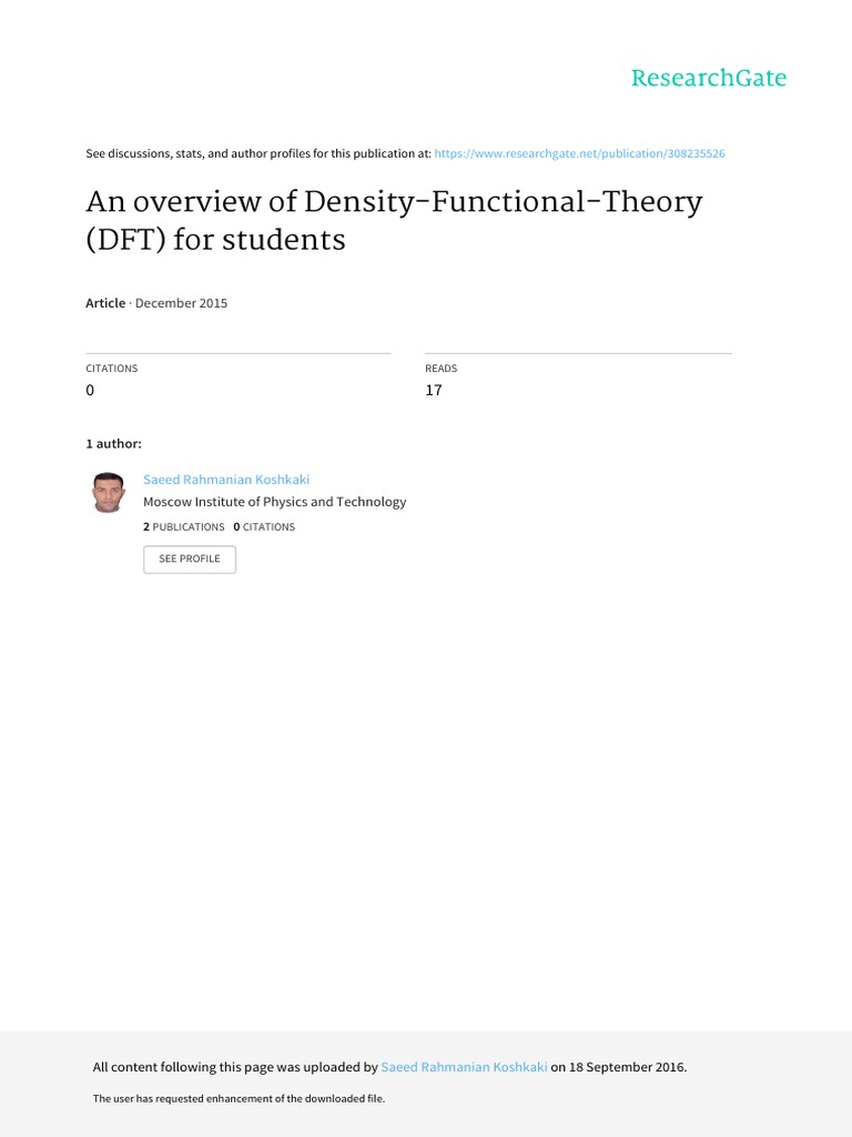 Overview of Density-Functional Theory | PDF | Density Functional Theory ...