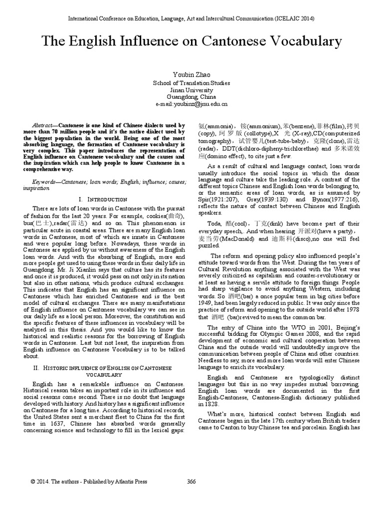 The English Influence On Cantonese Vocabulary: Youbin Zhao | PDF | Word ...