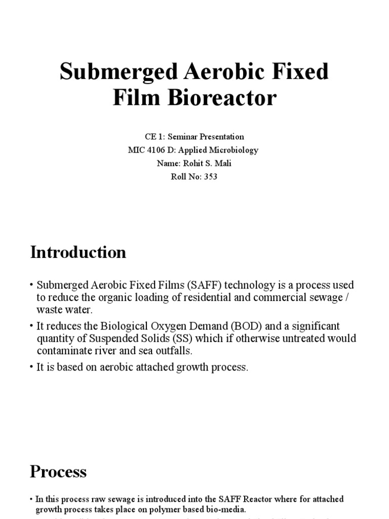 Submerged Aerobic Fixed Film Bioreactor | PDF | Sewage Treatment ...