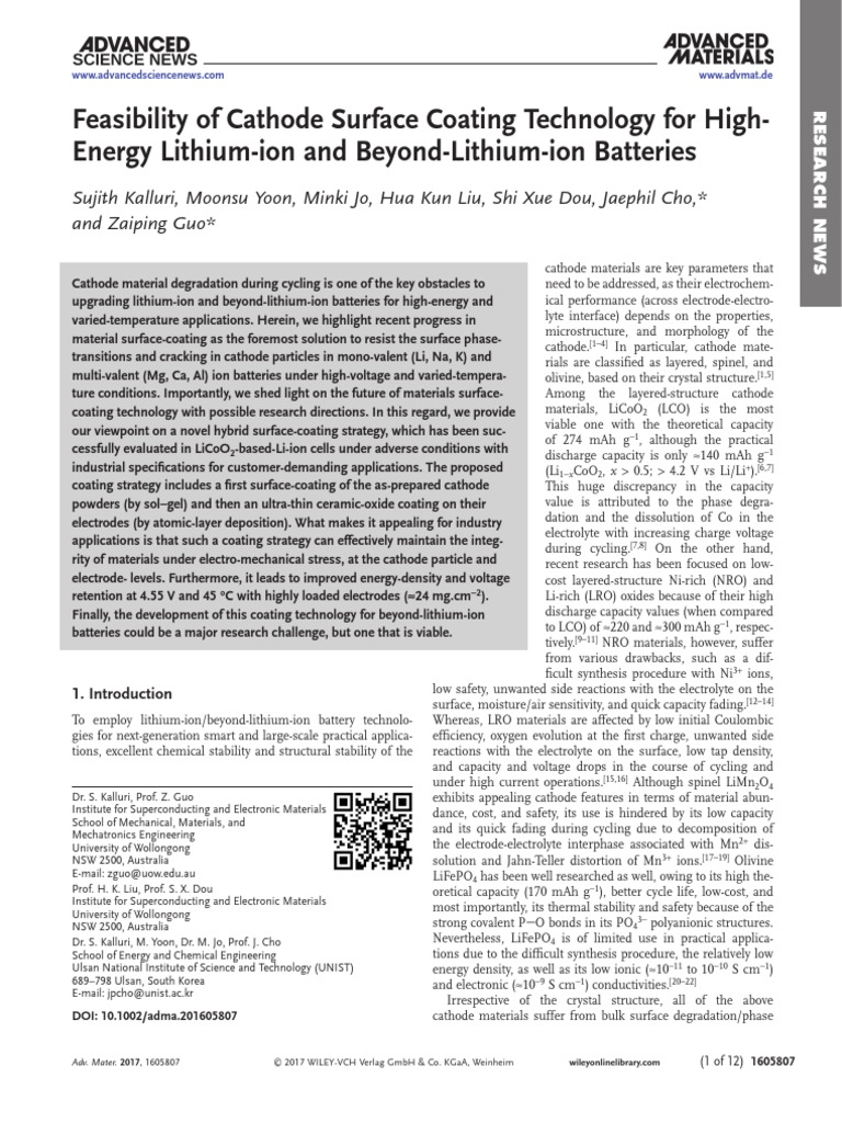 Feasibility of Cathode Surface Coating Technology For HighEnergy