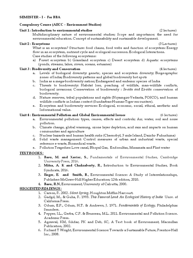 BBA Environmental Studies Syllabus | PDF | Biodiversity | Ecosystem