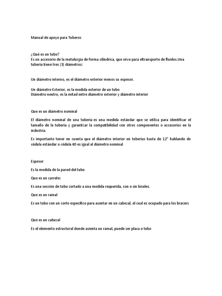 Manual de Apoyo para Tuberos | PDF | Pulgada | Materiales