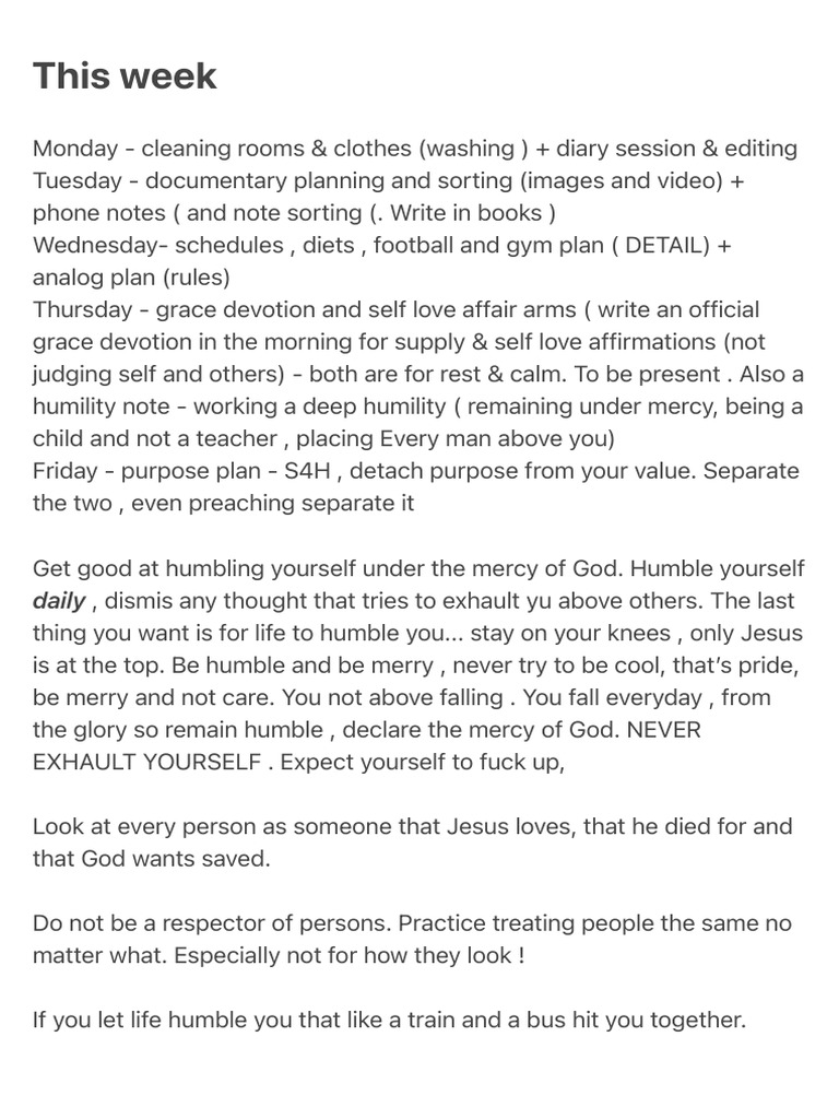 Weekly Spiritual and Self-Improvement Plan | PDF