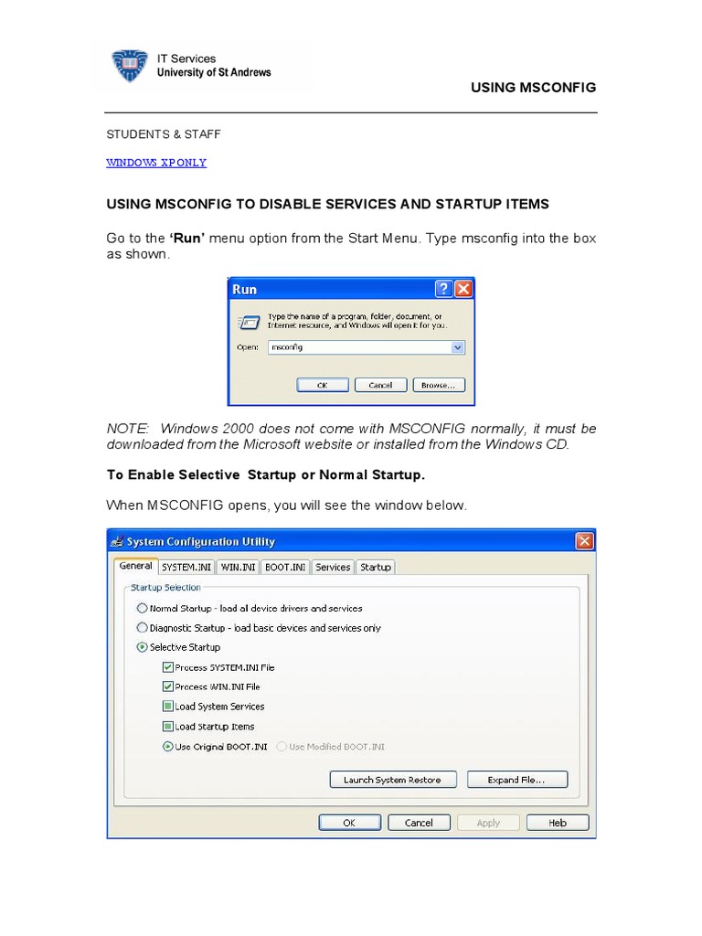 Using msconfig to alter startup items pdf microsoft windows