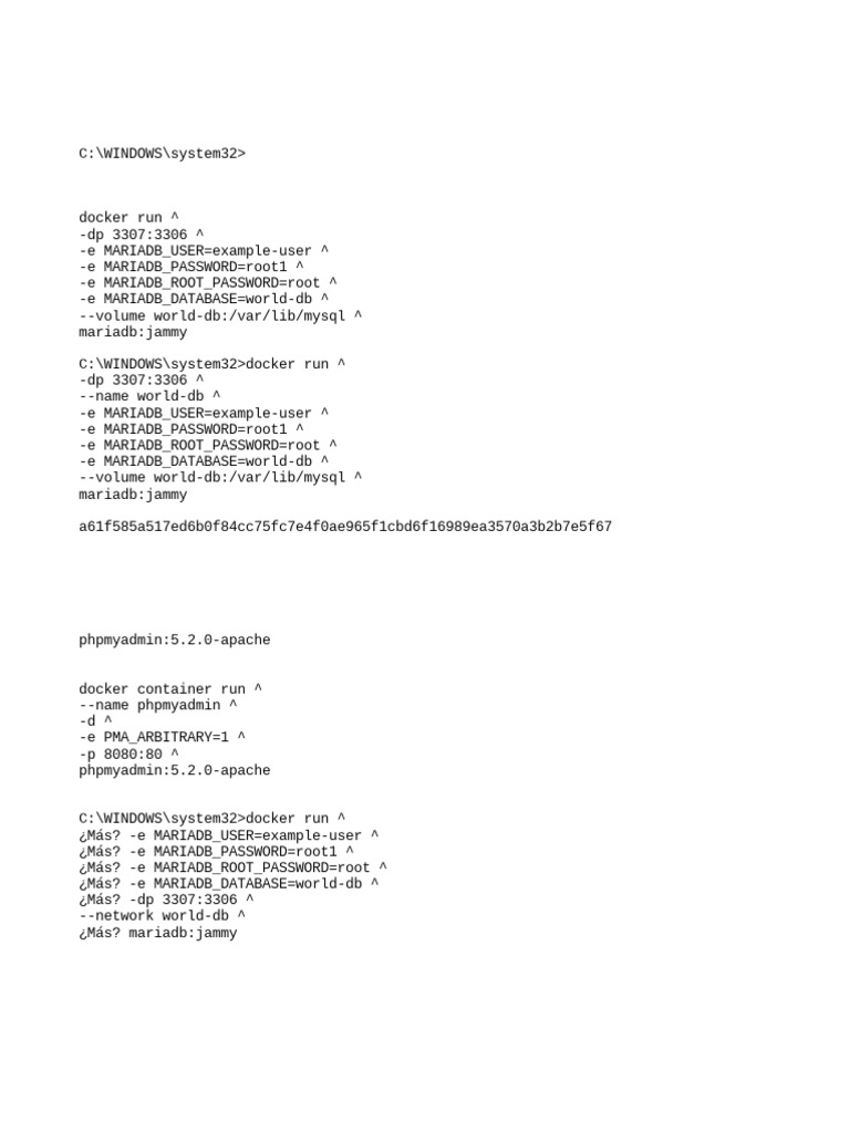 Configuración de MariaDB y PhpMyAdmin en Docker | PDF