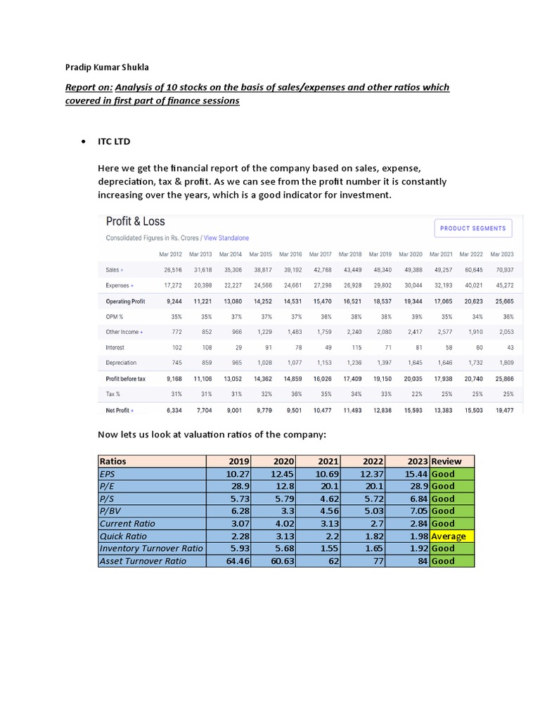 Analysis of 10 Stocks On The Basis of Sales by Expenses and Other