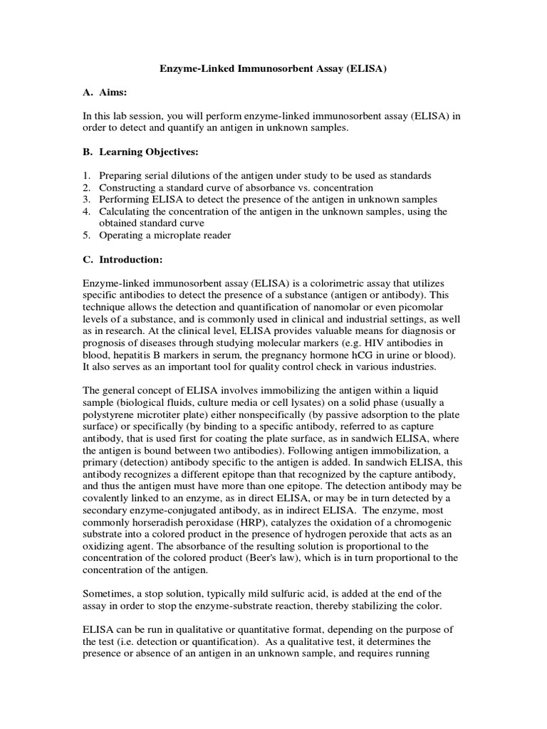Enzyme-Linked Immunosorbent Assay (ELISA) | PDF | Elisa | Chemistry