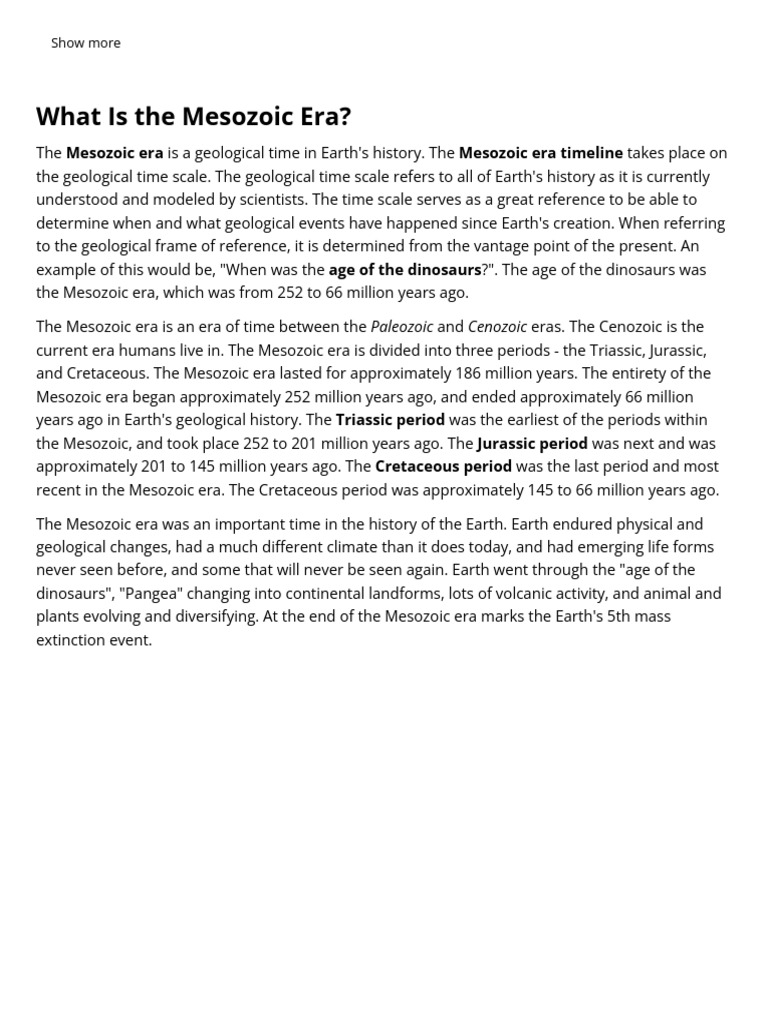 Mesozoic Era Information PDF Cretaceous Dinosaurs