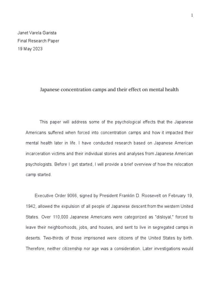 Japanese American Camps' Mental Health Impact | PDF | Internment Of ...