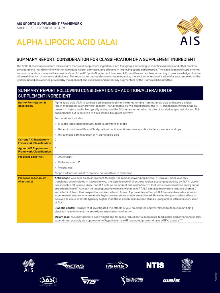 Supplements Fact Sheets ALA v7 PDF Antioxidant Dietary Supplements