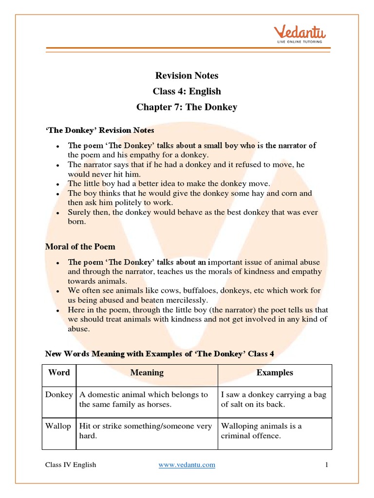 The Donkey Poem: Class 4 Summary & Notes | PDF | Donkey | Cereals