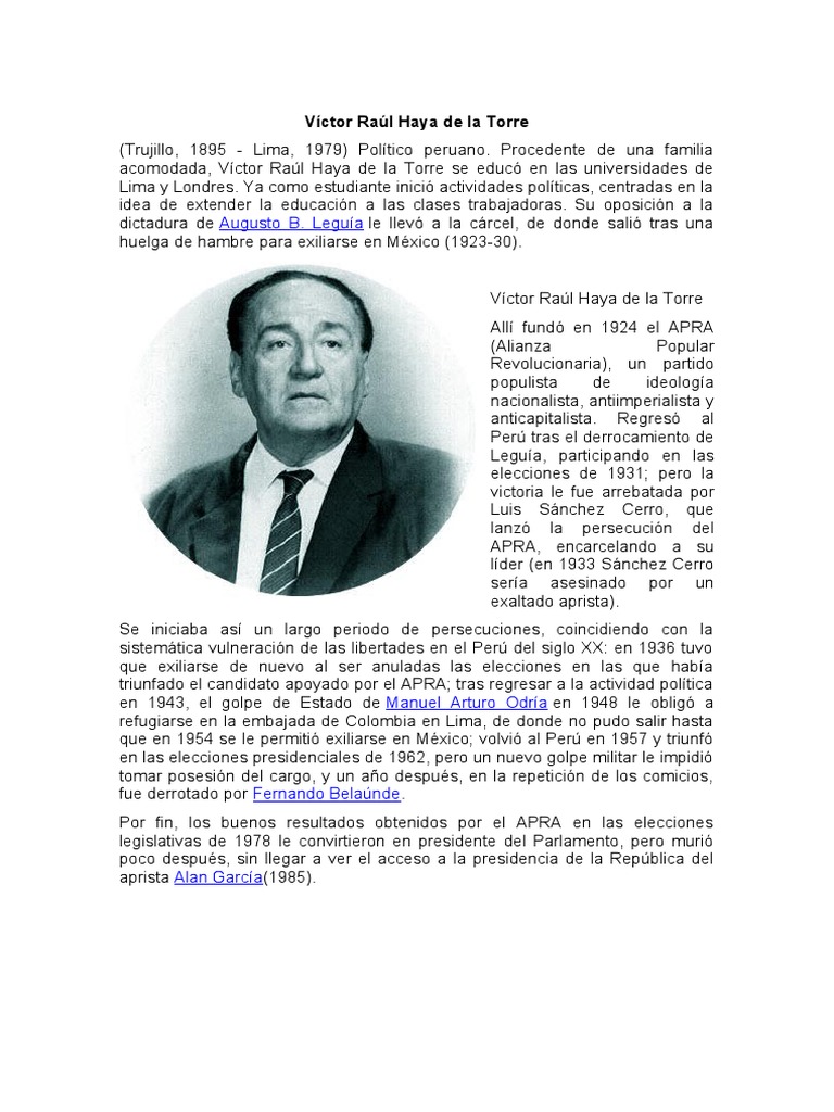 Biografía de Víctor Raúl Haya de la Torre | PDF | América del Sur