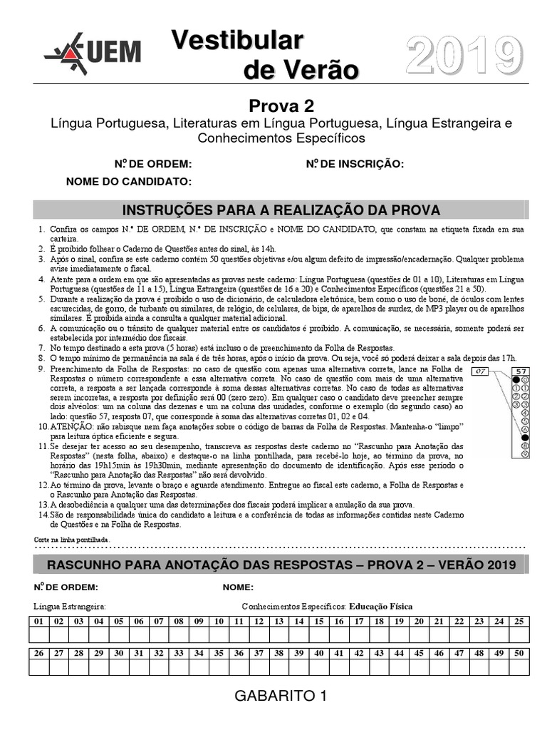 Simulado de Vestibular 2019 - Prova 2 | PDF | Ginástica | Músculo ...