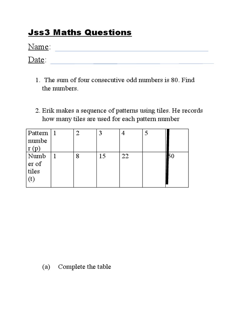 Jss3 Maths Questions | PDF | Teaching Methods & Materials