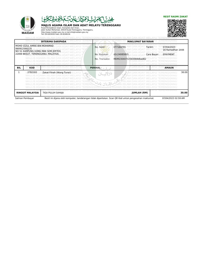 Resit Zakat Terengganu | PDF