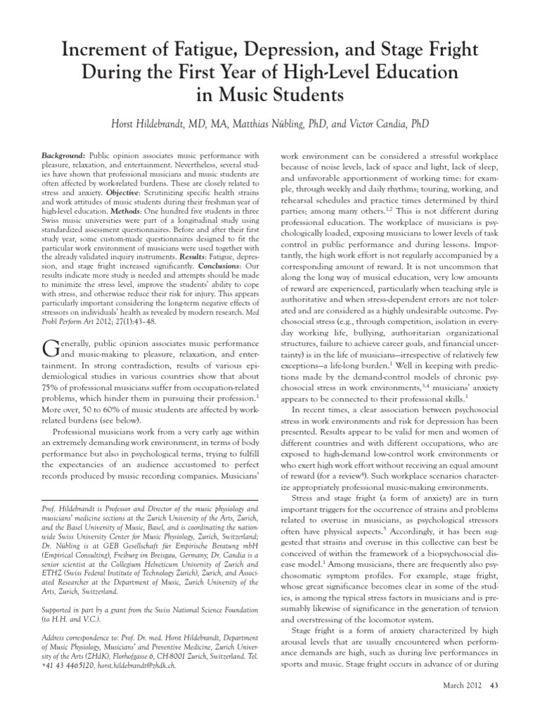 Freshman Music Students' Stress Factors | PDF | Stress (Biology) | Anxiety