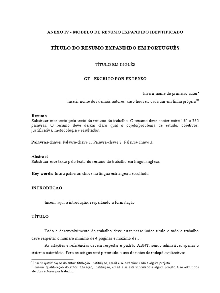 Modelo de Resumo Expandido ABNT | PDF | Abstract (resumo) | Citação