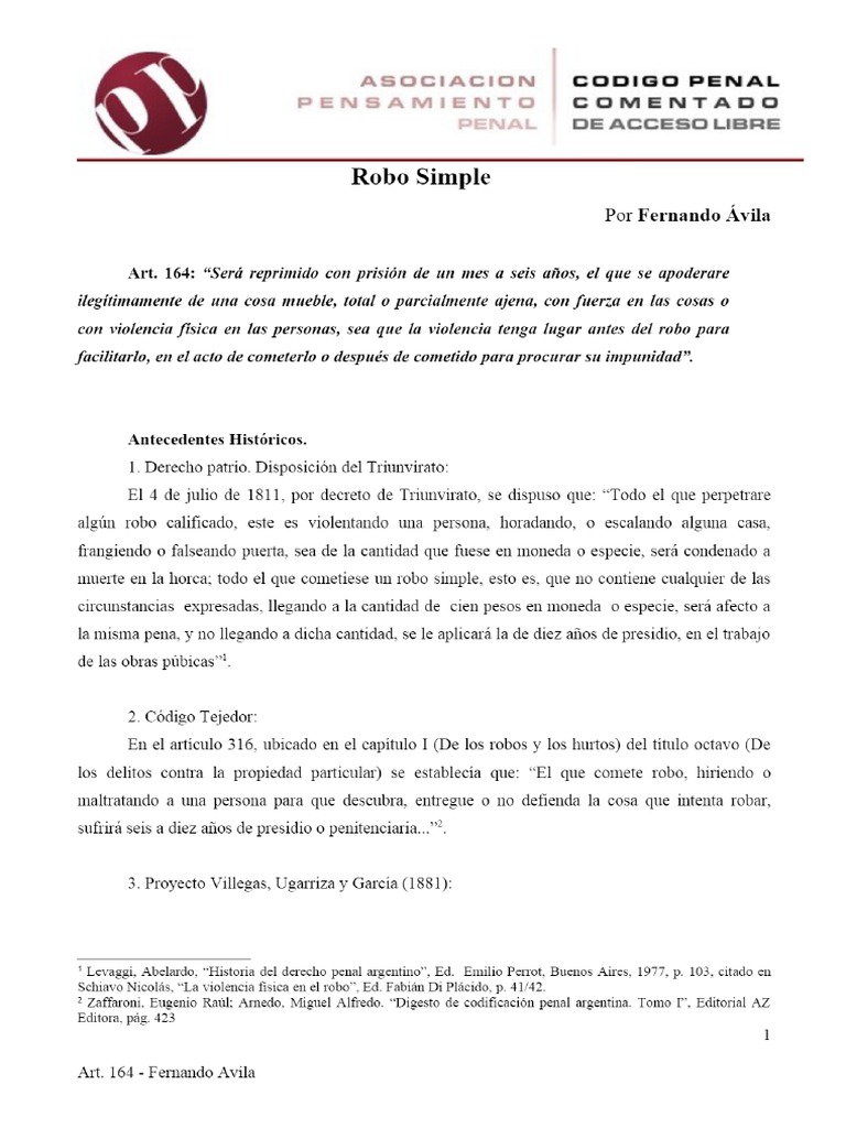 Art. 164 Robo Simple - Revista Pensamiento Penal | PDF