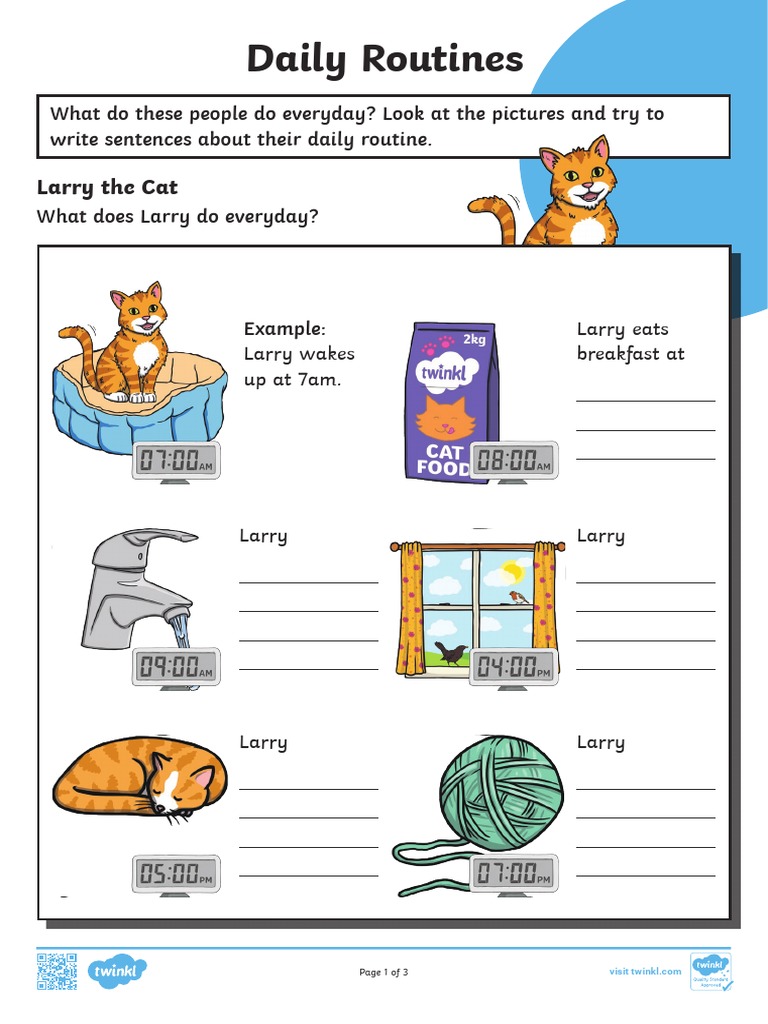 Daily Routines Worksheet for Kids | PDF