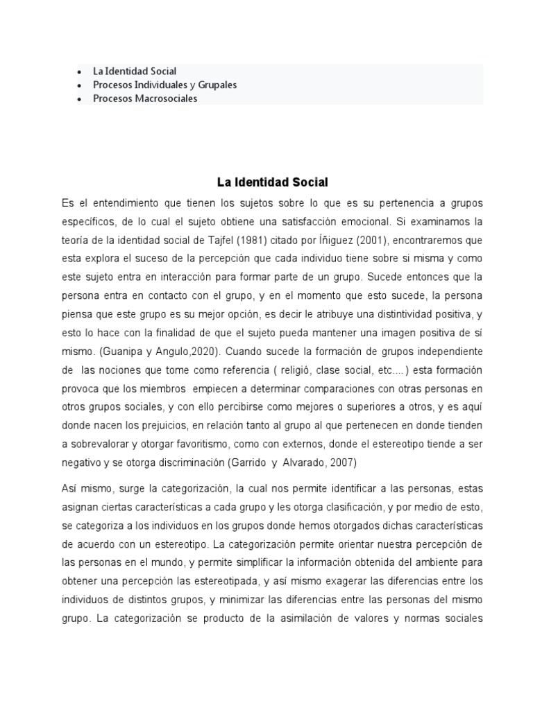 Procesos de Identidad Social y Macrosociales | PDF | Estereotipos ...