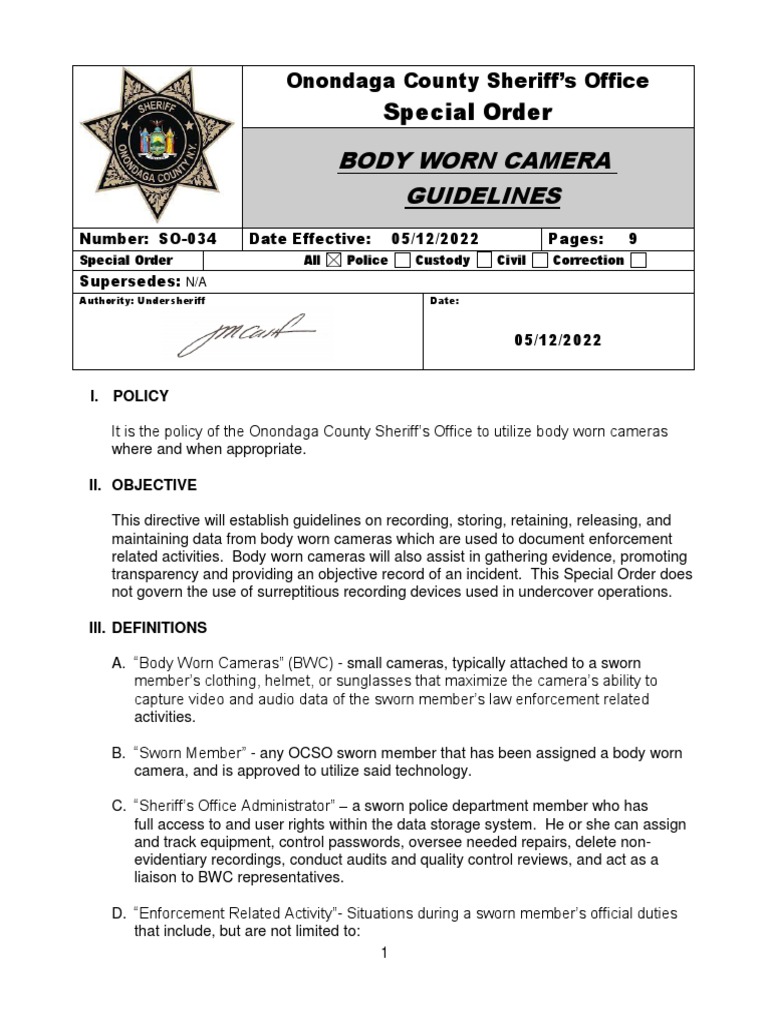 Onondaga County Body Camera Guidelines | PDF | Sheriffs In The United ...