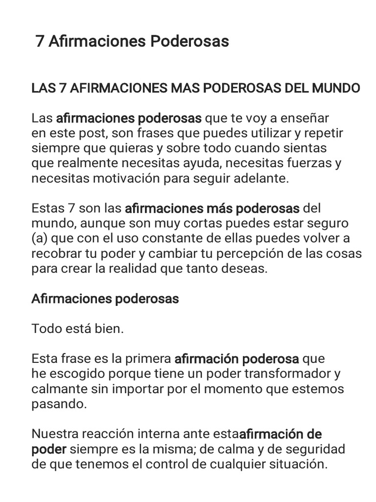7 Afirmaciones Poderosas para Transformar tu Vida | PDF | Divinidad ...