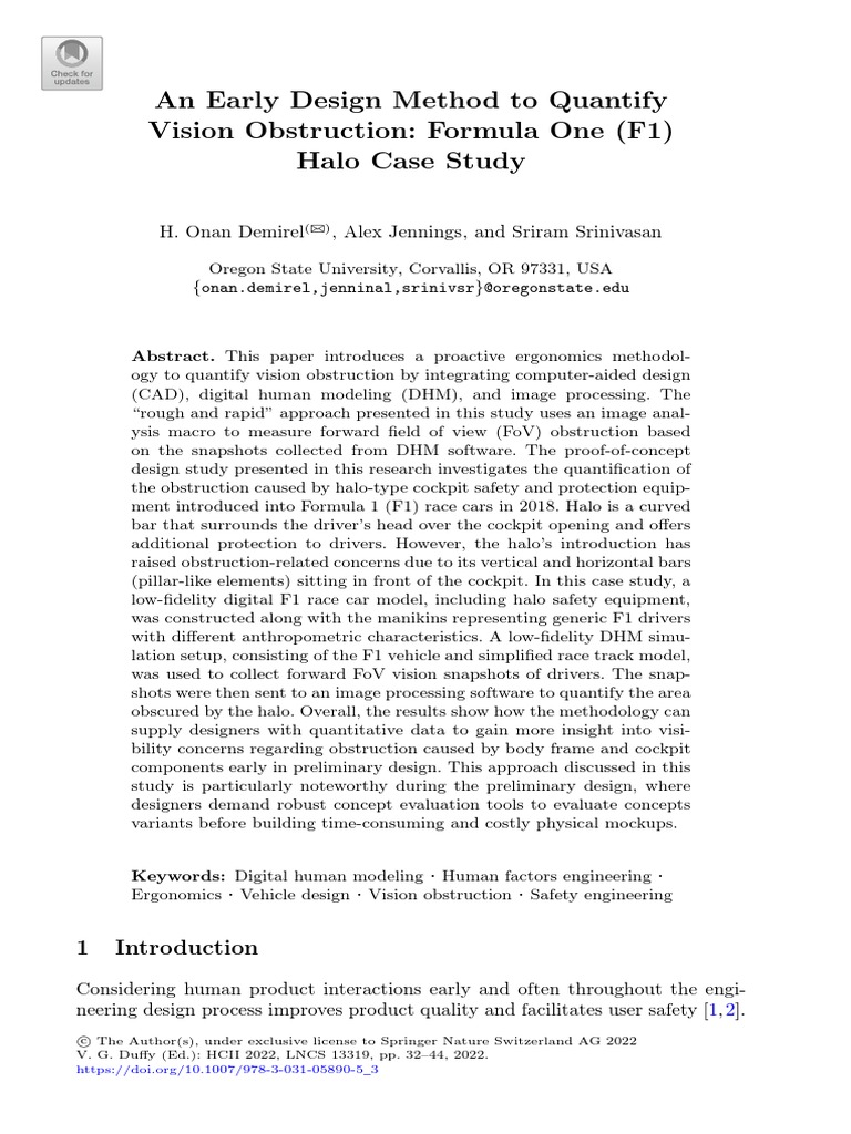 An Early Design Method To Quantify F1 Halo Design | PDF | Human Factors ...