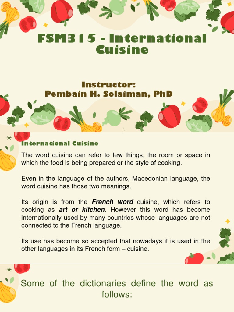 Lesson 1 INTERNATIONAL CUISINE TOPIC PDF Cuisine Cooking