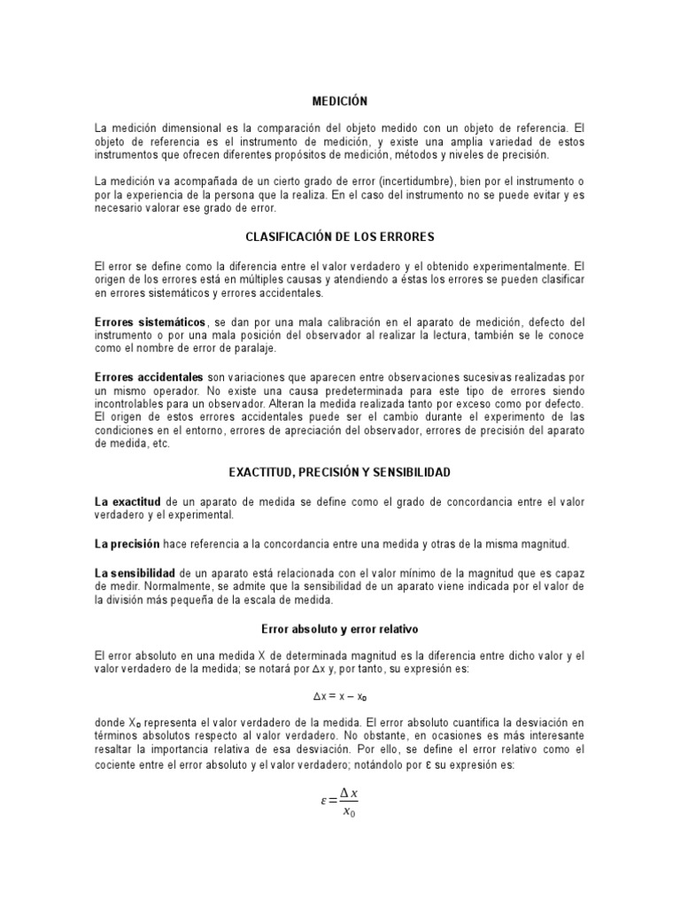 Errores y Precisión en Medición | PDF | Medición | Exactitud y precisión
