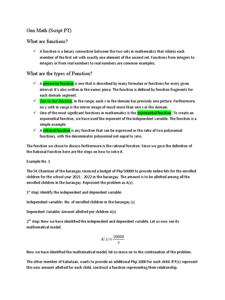 Gen Math PT | PDF | Function (Mathematics) | Variable (Mathematics)